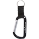 aerial view a black carabiner with strap and split ring keychain, image 1 of 2