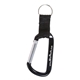 aerial view a black prime line carabiner with strap and split ring keychain, image 1 of 2