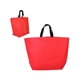 aerial view a red two - tone heat sealed non - woven tote bag, image 1 of 2