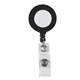 aerial view a solid black retractable badge holder with laminated label, image 1 of 2