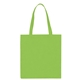 aerial view a lime green non woven multi color economy tote bag 13.5 x 14, image 1 of 2