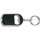 aerial view a black bottle opener plastic key chain with led light, image 1 of 4