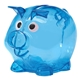 aerial view a translucent blue mini plastic lil piggy bank, image 1 of 2