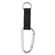 aerial view a silver promotional 8mm carabiner with 2.5 blank strap, image 1 of 2