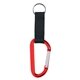 aerial view a red promotional 8mm carabiner with 2.5 blank strap, image 1 of 2