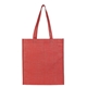 aerial view a red non - woven shimmer tote, image 1 of 4