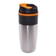 aerial view a orange 15 oz stainless steel double - walled travel mug, image 1 of 2
