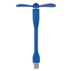 aerial view a blue mini usb cellphone fan with 3- way connector, image 1 of 9