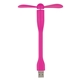 aerial view a pink mini usb cellphone fan with 3- way connector, image 1 of 2