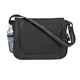 aerial view a black messenger bag with matching striped handle, image 1 of 2