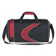 aerial view a red/black polyester sports duffel bag with microfiber mesh, image 1 of 2