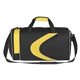 aerial view a yellow/black polyester sports duffel bag with microfiber mesh, image 1 of 2