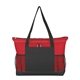 aerial view a red 600d polyester voyager tote bag, image 1 of 2
