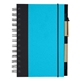 aerial view a light blue with black trim mini spiral notebook, image 1 of 2