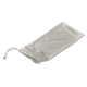 aerial view a silver microfiber pouch with drawstring, image 1 of 2