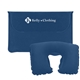 aerial view a blue travel neck pillow with pouch, image 1 of 2