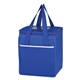 aerial view a royal blue wave design non - woven cooler lunch bag tote, image 1 of 2