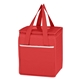 aerial view a red wave design non - woven cooler lunch bag tote, image 1 of 2
