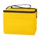 aerial view a yellow polyester budget cooler bag - 6 can, image 1 of 2
