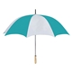 aerial view a white/teal 60 arc nylon golf umbrella, image 1 of 2