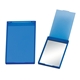 aerial view a translucent blue travel vanity mirror with stand, image 1 of 3