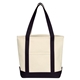aerial view a natural with black small heavy cotton canvas tote bag, image 1 of 2