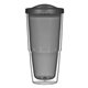 aerial view a translucent charcoal 24 oz biggie tumbler with lid, image 1 of 2