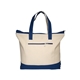 aerial view a navy two toned zippered cotton tote bag 18w x 14h x 4d, image 1 of 2