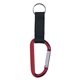 aerial view a maroon promotional 8mm carabiner with 2.5 blank strap, image 1 of 2