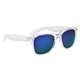 aerial view a clear frame with purple mirrored lenses crystalline mirrored malibu sunglasses, image 1 of 4