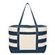 aerial view a natural with navy trim 18 oz cotton canvas nautical tote bag, image 1 of 2