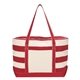 aerial view a natural with red trim 18 oz cotton canvas nautical tote bag, image 1 of 2
