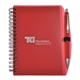 aerial view a red 6 1/8 x 4 1/4 spiral notebook with pen, image 1 of 2