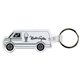 a white 2-3/4 w x 1-1/4 h plastic van shaped key fob