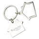 aerial view a silver 1 1/2 w x 1 3/16 h x 3/16 d shiny nickel finish 2 house shape bumi keyring, image 1 of 2