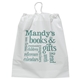 aerial view a white plastic bag w / cotton drawstring 9.5 x 12, image 1 of 2