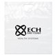 aerial view a white lo - density die cut handle bag 18x20x4 flexo ink imprint, image 1 of 2