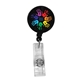 a solid black round retractable badge holder w / alligator clip, full color digital
