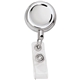 aerial view a silver metal retractable badge holder, image 1 of 3