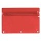 aerial view a translucent red premium vinyl zippered packet, image 1 of 2
