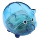 aerial view a blue piggy coin bank, image 1 of 2
