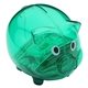 aerial view a green piggy coin bank, image 1 of 2