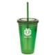 aerial view a green 16 oz bpa free freedom tumbler, image 1 of 5