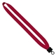 aerial view a red 3/4 cotton lanyard with plastic clamshell o - ring, image 1 of 2