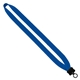 aerial view a electric blue 3/4 cotton lanyard with plastic clamshell o - ring, image 1 of 2