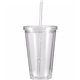 aerial view a clear 16 oz victory acrylic tumbler with straw lid, image 1 of 2