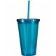 aerial view a teal 16 oz victory acrylic tumbler with straw lid, full color digital, image 1 of 2