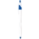 a white with blue trim plastic contour barrel pen