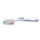 a white with blue trim brush - up vegetable brush peeler