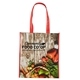 aerial view a red laminated grocery tote, image 1 of 6